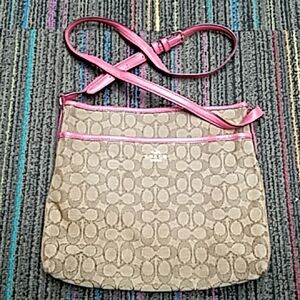 Coach Signature Tan and Pink Crossbody Bag